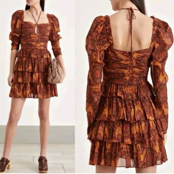House of Harlow 1960 Dresses & Skirts - HOUSE of HARLOW 1960 Copper Sparkle Puff Sleeve
Ruffle Tiered Skirt Mini Dress